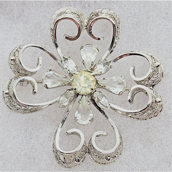 BROOCH/PIN-AM LEE-Vintage-Filigree-Sterling-Rhinestones - Picture 1 of 12